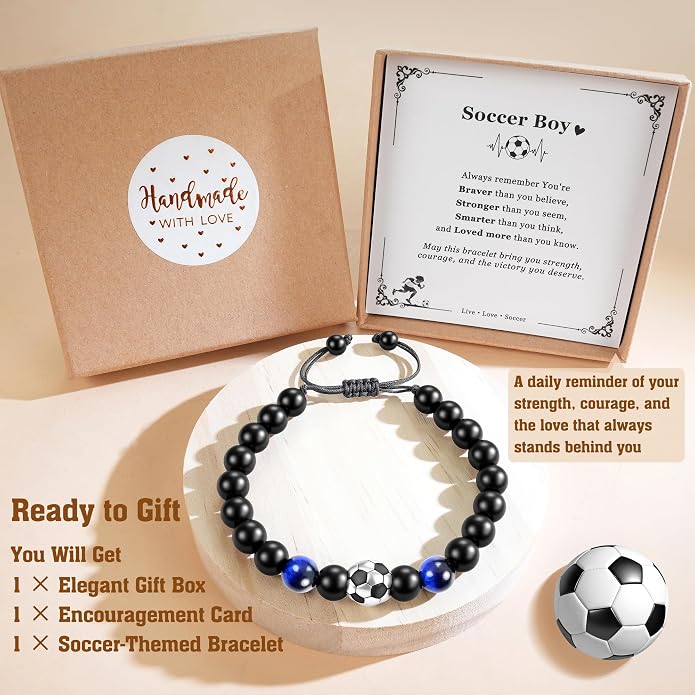 PEALICIOUS Soccer Gifts for Boys Sport Jewelry for Son and Dad | Golf Gifts for Golfers with Natural Stone, Hockey Baseball Bracelet for Boys, Men Soccer Golf Stuff for Team Hockey Bracelet