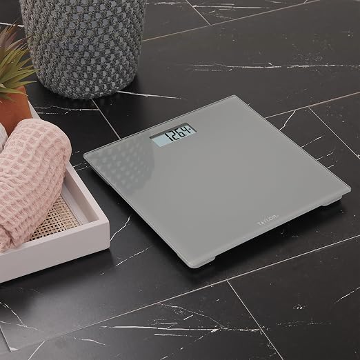 Taylor Digital Bathroom Scale for Body Weight, 400 lb Capacity, 11x11 Tempered Glass Platform, 4 Precision Sensors, Mid Gray, 3-Pack Tray