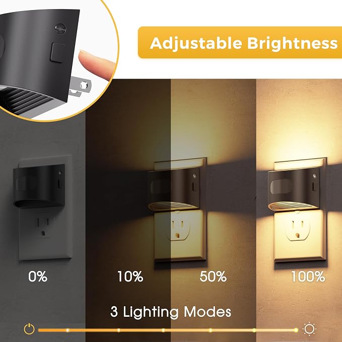 L LOHAS LED Night Light with Motion Sensor & Dusk to Dawn Sensor, 3CCT | Night Lights Plug into Wall, Motion Activated Night Light, Black Housing 4 Pack