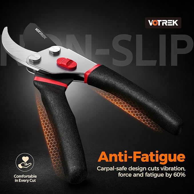 VOTREK® Bypass Pruning Shears, 8.5" Jam-Proof Spring Clippers for branches | Sharp & Anti-Rust SK5 Blade, Ergonomic Non-Slip Grip for Weak Hands, Garden Pruner for Rose, Bonsai, Heavy Duty Tree