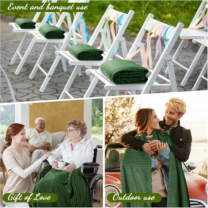 Buryeah 6 Pcs Flannel Throw Blanket Bulk 50 x 60 in Sleepover Blanket Outdoor Wedding Throw Lightweight, Oeko-tex Standard 100 Certified for Sofa Homeless Gifts (Dark Green)