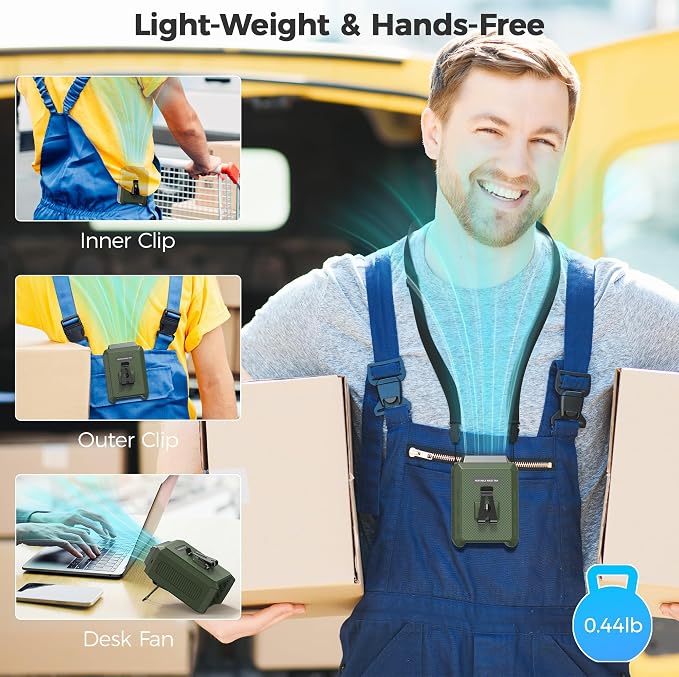 Portable Mini Waist Fan - Rechargeable Clip on Belt Wearable Body Fan, Max 20H Cooling, 5 Speeds 16000RPM Turbo Hands-Free Under-Shirt Neck Fan for Outdoor Jobsite Camping Traveling