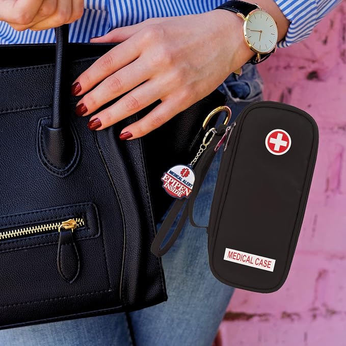 Jayour EpiPen Medical Carrying Case Insulated, Travel Medication Organizer Bag Emergency Medical Pouch, Fits 2 EpiPens, Asthma Inhaler, Anti-Histamine, Auvi-Q, Allergy Medicine Essentials, Black