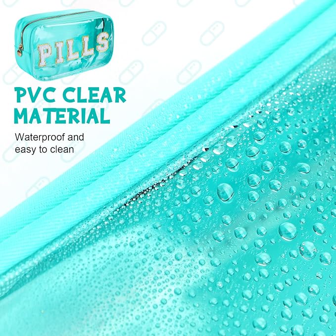 Hillban 2 Pcs Medicine Bag Chenille Letter Patch Meds Bags Travel Cases Preppy Clear Nylon Portable Makeup Bags Zipper Cosmetic Toiletry Storage for Women PVC Transparent Mini First Aid Bag(Fresh)