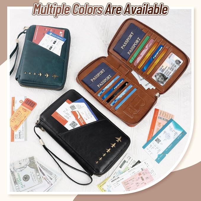 Family Passport Holder for 4 Travel RFID Blocking Passport Holder | With Clear Passport Cover, Anti-Theft, PU Material, Travel Document Organizer, Green