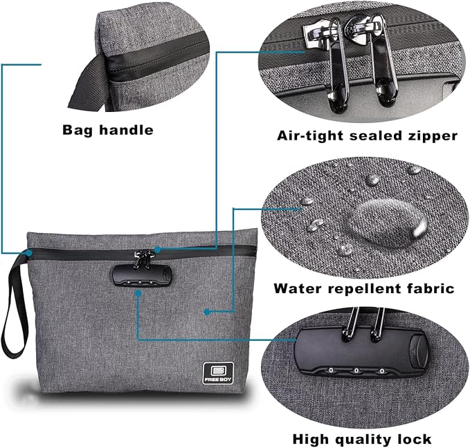 Free Boy Smell Proof Bags 11.8"x8.6"Durable Odor Proof Stash Bag with Combination Lock,Smell Odor Case Container