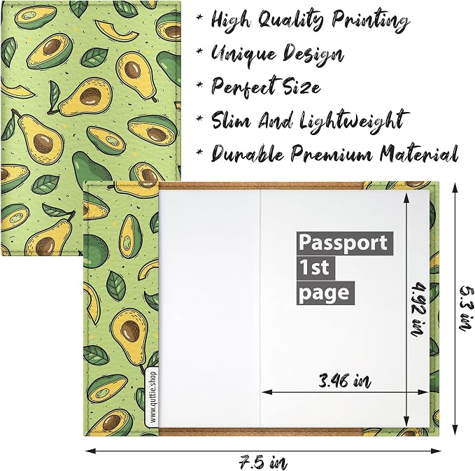 Passport Cover for Kids, Women and Men, Cute Travel Passport Holder (Avocado Pattern)