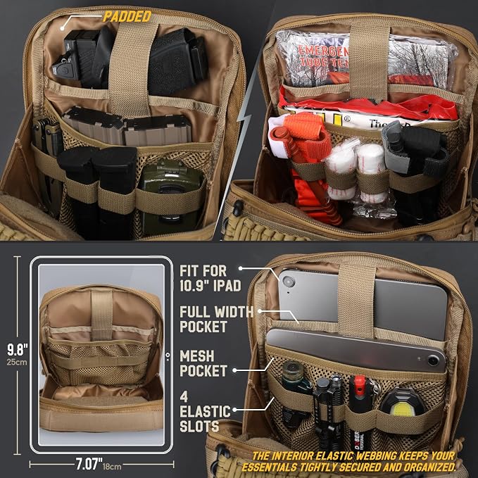WYNEX Tactical Molle Admin Pouch, Molle Pouches of Double Layer Design | Utility EDC Pouch Organizer, Modular Tool Pouch, Medical EMT Attachment Bag,Large Capacity, Elastic Webbing Insert Panel