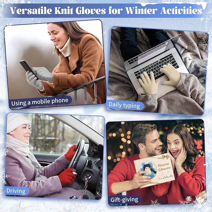 Omisy 4 Pairs Women Winter Gloves Touchscreen Cold Weather Mitten, Christmas Gifts for Adult Stockings Stuffers Mom Wife