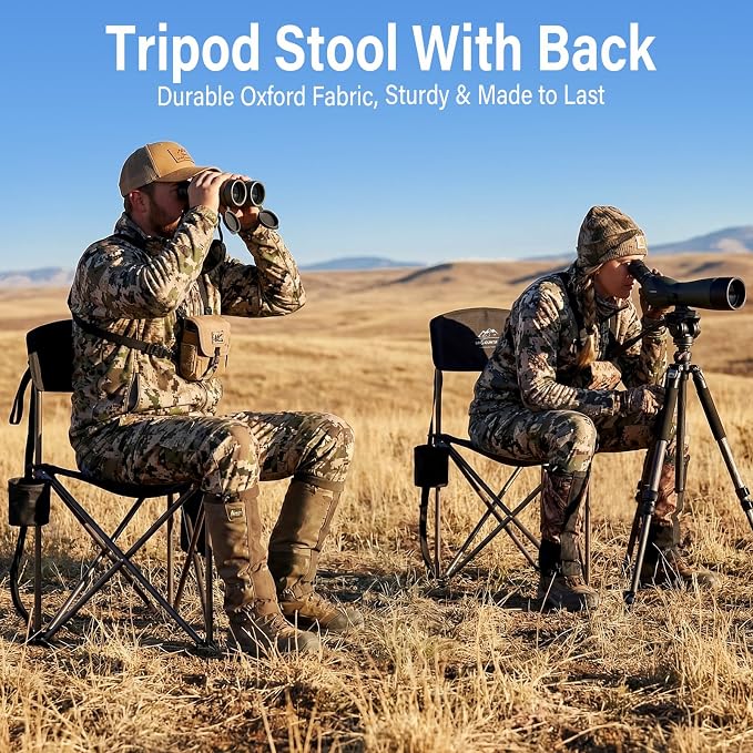 2 Pack Folding Camping Tripod Stool with Backrest & Cup Holder, Lightweight Portable Outdoor Chairs for Adults, Compact 3-Leg Seat for Fishing, Hunting, Hiking & Travel w/Bag - Black