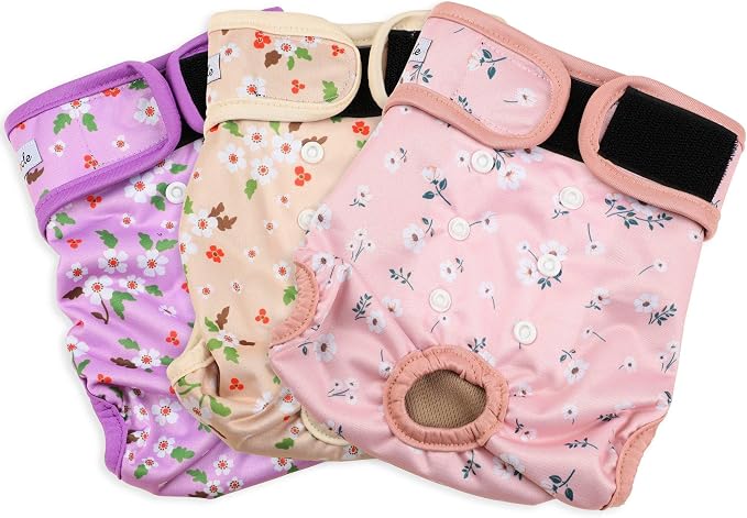 Female Dog Diapers - Premium Reusable Diapers for Doggie in Heat - Highly Absorbent Dog Diapers Female for Pet Incontinence with Adjustable Snaps Flowers, XL
