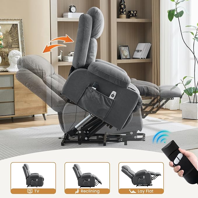 MAHOMICO Power Lift Recliner Chair for Elderly with Vibration Massage and Lumbar Heating Oversized Single Sofa with Cup Holder and USB Charge Port for Living Room