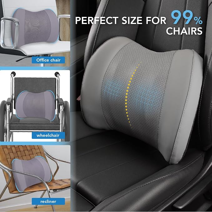 Lofty Aim Lumbar Support Pillow for Car, Car Seat Back Support for Driving | Memory Foam Car Lumbar Support for Driving Seat, Car Back Cushion, Adjustable Straps, Lower Back Pillow, Office Chairs, Gray