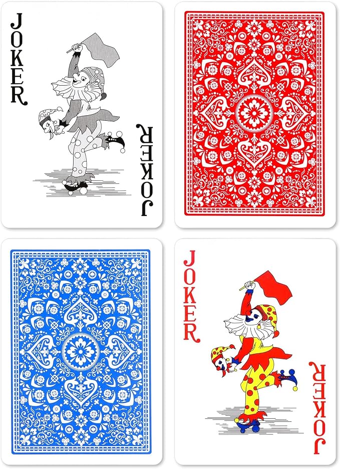 Teskyer 2 Deck Plastic Playing Cards, Large Index, Pattern B | Poker Size, Frosted Texture Back, Flexible Plastic Material, Smooth Shuffling, Seniors & Family Games