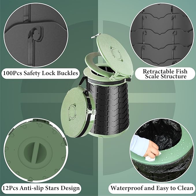 XXL Portable Toilet for Camping,880lbs Capacity,19.7" H Adjustable Outdoor Toilet with 7 Garbage Bags,Porta Potty for Adults,Collapsible Luggable Loo for Camping