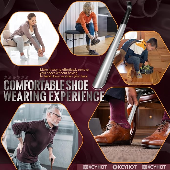 Metal Shoe Horns 7.5-16.5“, Shoehorns Long & Travel for Kids Adult | Stainless Steel Shoehorns, Shoe Spoons, Portable Compact Lightweight Wear Shoes Helper for Boots Men Women