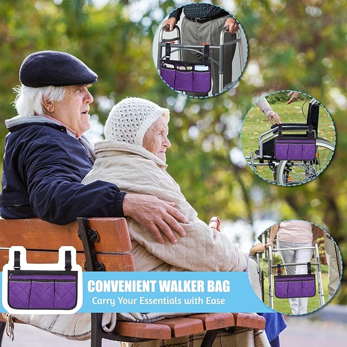 YBEATY Walker Bag Basket with Reflective Strips Walkers Rollator Organizer Carry Storage Pouch Wheel Chair Folding Basket Lightweight Large Capacity Organizer for Seniors Elderly Rollator Accessories