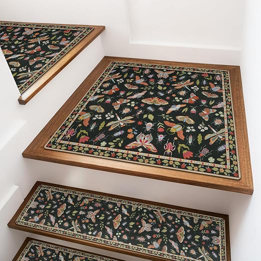 OJIA Insect Stair Treads Matching Mat for Wooden Steps 31"x31" Landing Mat | Square Stair Treads Rubber Anti-Slip Stair Carpet Landing Mat Stair Rugs, Black