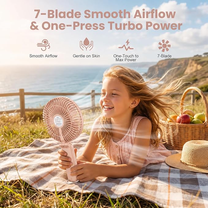 Portable Handheld Fan, 10000mAh Rechargeable 6-Inch Personal Fan for Travel | Ultra Quiet Foldable Desk Fan, 5-Speed Battery Operated Fan with Up to 40H Runtime and Digital Display for Travel and Makeup