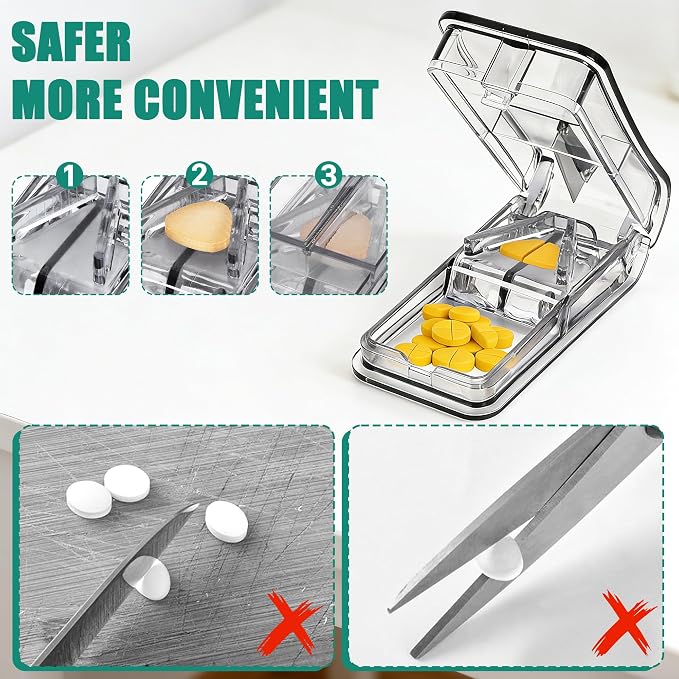 Pill Cutter for Small Large Pills, Pill Splitter with Easy-Cut Stainless Steel Blade, Tablets Cutter for Safely Cut Pills of Various Sizes