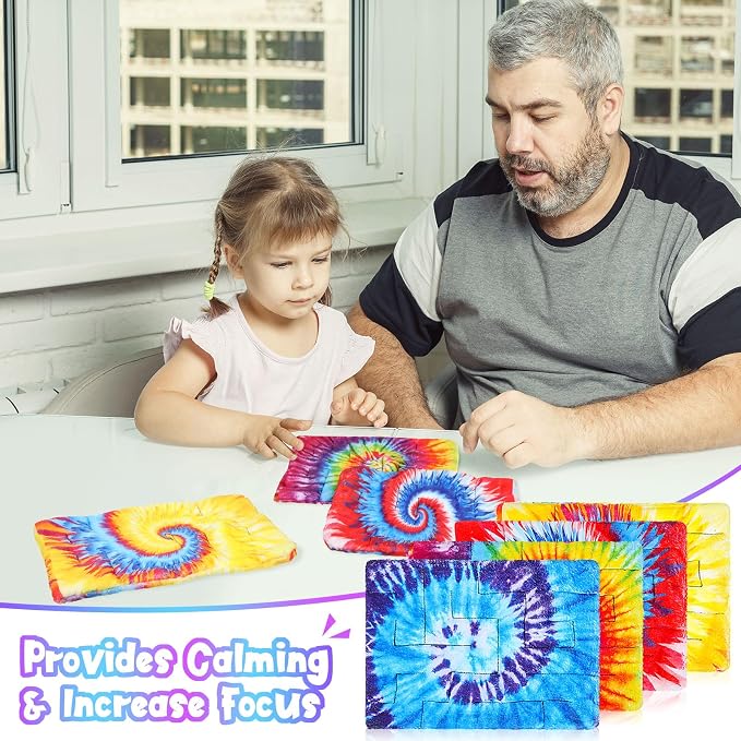 CHENGU 4 Pcs Marble Maze Mat Sensory Fidget Stress Relief Toys Calming Sensory Mat Anxiety Relief Fabric Toys for Teens Autism Calming Down Classroom Gifts Prizes(Tie Dye,8.66 x 6.3 in)