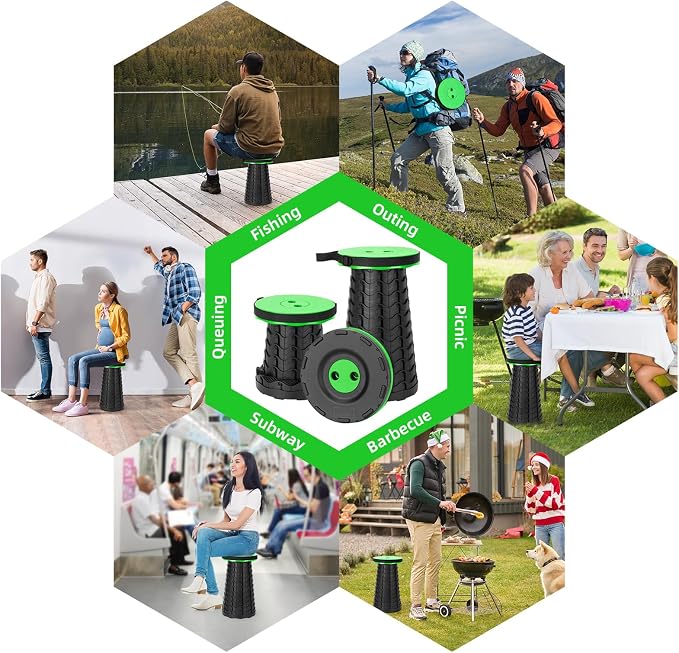 Qiguet Collapsible Stool, Folding Chair - Upgraded Portable Chair with Load Capacity 400lbs, Portable Stool for Camping Fishing Hiking - Folding Stool with Carrying Straps,Gifts for Fisherman (Green)