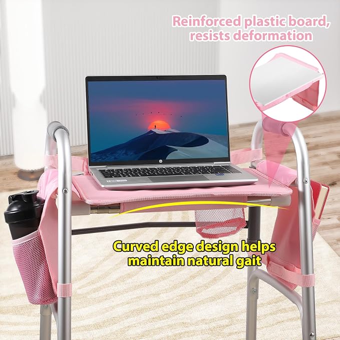 Walker Tray for Folding Walker, Non Slip Mobility Table for Seniors, Fits Most Standard Folding Walkers, Multi Functional Removable Tray, Portable Multipurpose Walker Accessories