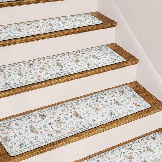 OJIA Insect Stair Treads Non-Slip Stair Runners for Wooden Steps 4PC 30"x8" | Indoor Stair Runner Carpet Stair Treads for Wood Stairs Mats Staircase Step Treads for Kids & Dogs, Stair Covers, Beige