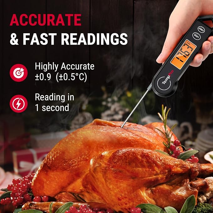 TempPro TP19H Waterproof Digital Meat Thermometer | Ambidextrous Backlit & Motion Sensing, Cooking Food Thermometer for BBQ Grill Smoker Oil Fry Candy Thermometer