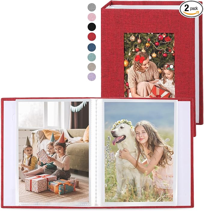 vivinin 2 Pack Photo Album 4x6, Linen Cover Photo Book, Small Photo Album Book for 36 Pockets Hold 72 Pictures, Picture Book for Photos Family Anniversaries Baby Vacations（Red）