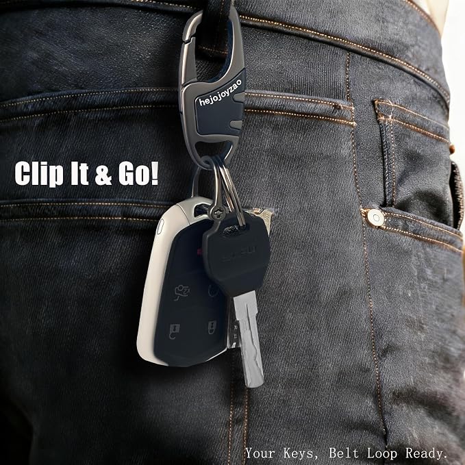 Keychain Carabiner Clip,Heavy Duty Belt Loop Car Key Ring Holder | Durable metal build, mens EDC accessory, 4 key rings, secure locking D-ring, fits belt loops, holds home, car key fobs