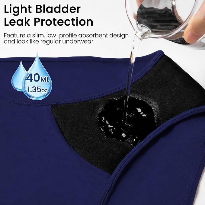 Battewa Leakproof Underwear for Women Incontinence Washable 5Color XL | mid-waist panties,reusable,bladder leak protective briefs,pee proof,waterproof,40ml absorbent for Light to moderate leaks
