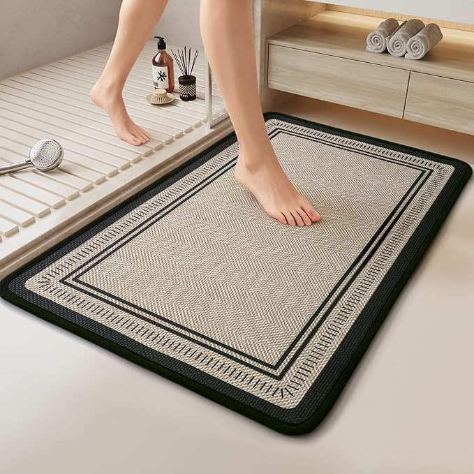 20"×31" Non Slip Bath Mat with Rubber Backing, Absorbent Quick Dry Bath Mats Washable, Low Pile Bathroom Rugs Fit Under Door for Bathroom Floor, Shower and Sink, Brown