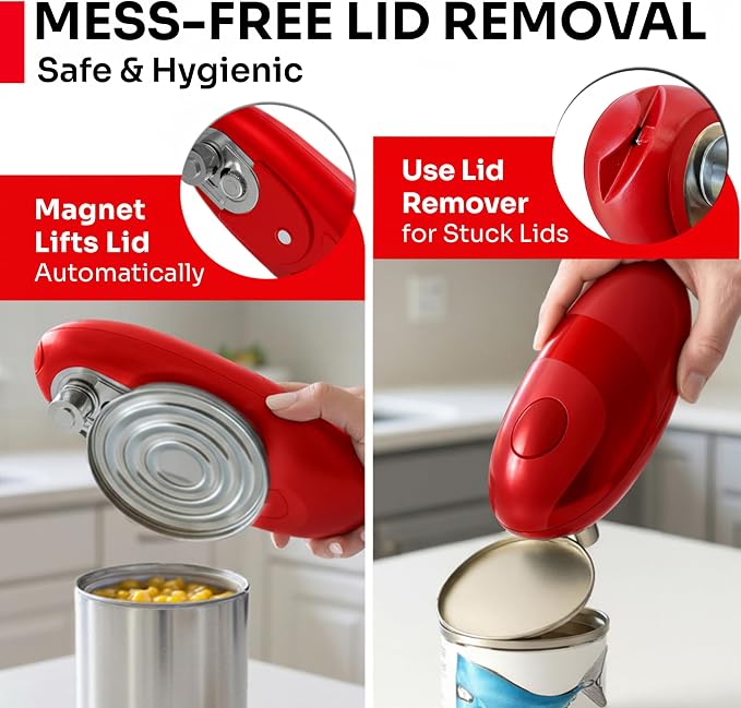 MUELLER HOME SmoothEdge Auto Can Opener Electric, Red | Battery-Operated, Magnet Lid Lifter, Portable Hands-Free One Touch, For Seniors & Arthritis, Kitchen Accessories