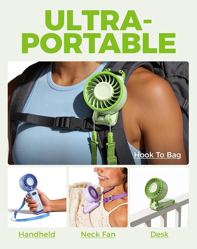 Diveblues Portable Turbo Fan, 100 Speed Handheld Fan with Strong Airflow, Foldable 4 in 1 Personal Fan for Neck, Desk & Travel, USB-C Rechargeable, Lightweight for Summer, Concerts & Outdoor Use