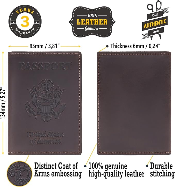 Genuine Leather Passport Cover – Passport Holder for Men & Women – Crazy Horse Leather Travel Wallet Brown
