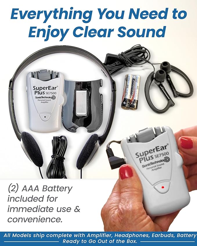SuperEar Model SE7500 for Seniors - Hearing Amplifiers for Seniors & Elderly, Super Ear Personal Sound Amplifier, Sound Amplifier Listening Device and Audio Accessories in 50dB Ambient Sounds Increase