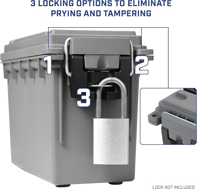 Sheffield Ammo Box Made in USA, Stackable Lockable Ammo Storage Box, Gray | Lockable Storage Box, Water and Dust Resistant Dry Box, Secures Hunting Gear, Gun Accessories, Supplies, and Bullets
