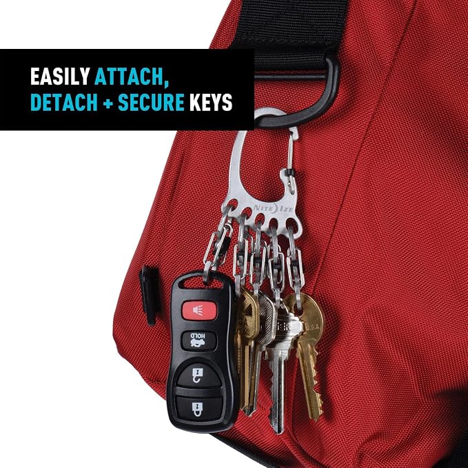 Nite Ize KLKBF-11-R6 Bigfoot Locker KeyRack, Carabiner Chain with 5 Stainless Steel Locking S-Biner Toes to Hold Keys Separately + Securely, 1, Silver
