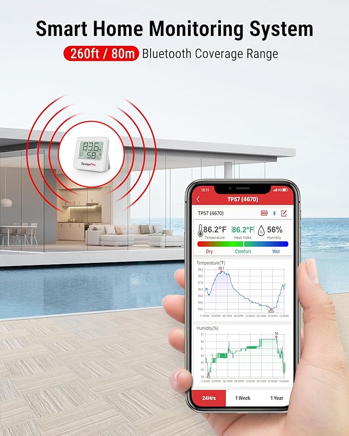 TempPro TempAir 3 Pack Digital Hygrometer Indoor Thermometer of 260FT | Bluetooth Thermometer Humidity Meter with Smart App, Room Thermometer with Temperature Humidity Sensor