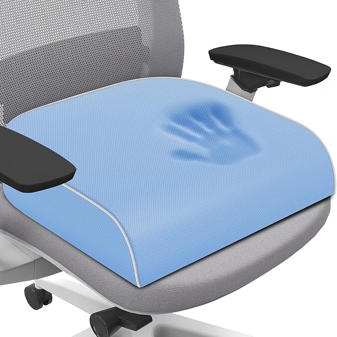 SweetSlubr Seat Cushion for Tailbone Pain Relief, Office Chair Cushion, Memory Foam Large Chair Pad with Non-Slip Cover for Soft Support at Office Chair, Car Seat, Airplane Light Blue/X-Large