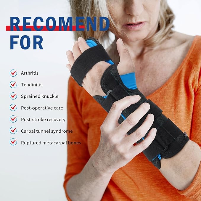 FEATOL Resting Hand Splint Stroke Hand Night Immobilizer with Removable Splints- Pain Relief For Carpel Tunnel, Stroke Recovery, Arthritis, Tendinitis-Functional Support Wrist Finger Brace-Right Small-For Men and Women