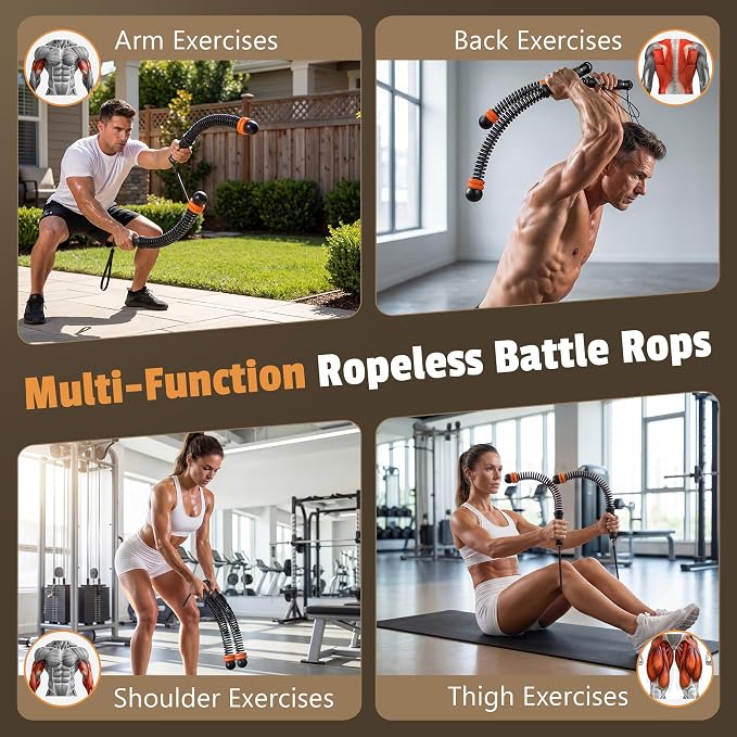 Portable Weighted Cordless Battle Ropes,Adjustable Weights, for Home Gym,Low-Noise Exercise Rope.Weighted Exercise Equipment for Low-Impact.Workout, Strength & HIIT,for Men & Women (Black)