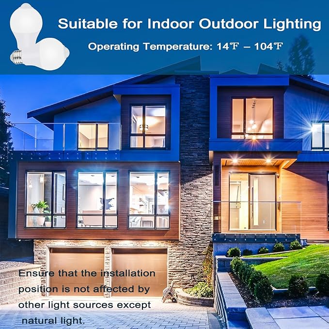 Motion Sensor Light Bulbs for Outdoor Indoor, 9W A19 Motion Detector Led Bulb, 60 Watt Equivalent, E26 800lm 5000K Daylight, Dusk to Dawn Motion Activated Security Lights for outside, Inside (2 Pack)