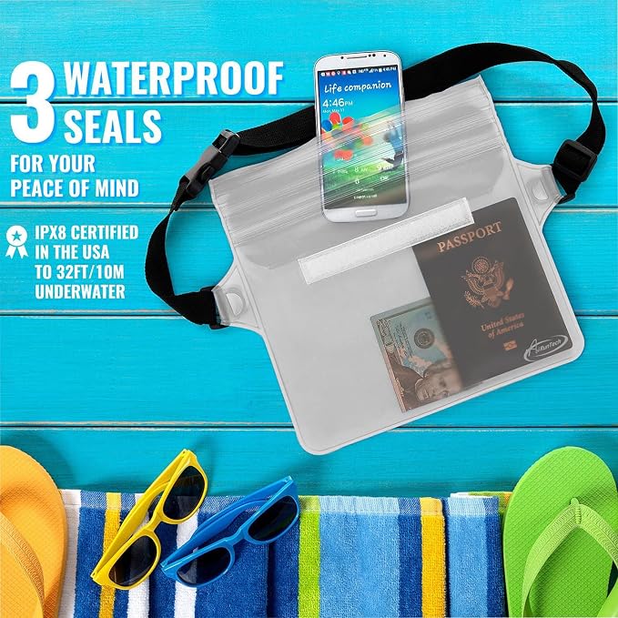 AiRunTech Waterproof Fanny Pack,Phone Pouch Dry Bag for Passport Wallet Purse,Floating Waterproof Bags for Travel Beach Swimming Kayaking Boating Cruise Accessories
