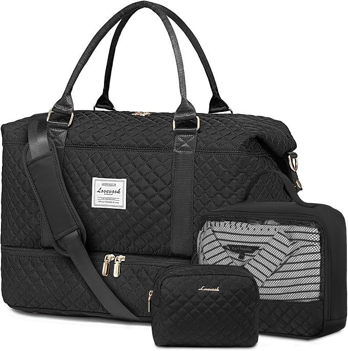 LOVEVOOK Travel Duffle Bag,Weekender Bags for Women with Shoe Compartment，Carry on Overnight Bag with Toiletry Bag,Gym Duffel Bag with Wet Pocket, Hospital Bags for Labor and Delivery