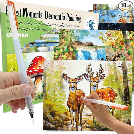 QUOKKA Dementia Activities for Seniors - Water Painting Alzheimers Products for Elderly - Reusable Activity Kits for Dementia Patients - Forest Moments Relaxing Set