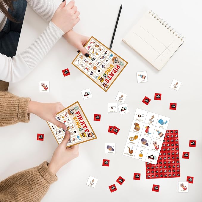 Pirate Party Bingo Card, Pirate Ship Adventures Bingo Game for Adults Family Friends, Pirate Party Favors Decorations, Pirate Bingo Kit for Birthday Party, Holiday Games for 24 Players -06