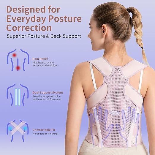 NLNYCT Posture Corrector for Women – 2-in-1 Back Brace with Shoulder Support, Adjustable Full Back Straightener for Upper & Lower Back Pain Relief, Hunchback, Scoliosis & Spine Alignment (M/L)