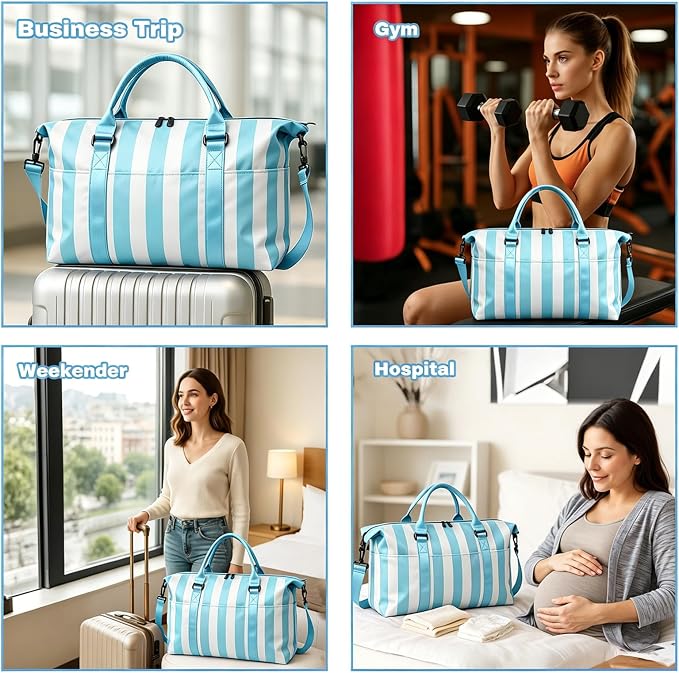 Travel Duffle Bag for Women, Carry On Weekender Tote with Trolley Sleeve | Waterproof overnight bag for gym, sports, hospital stays, labor and delivery; spacious carry-on design for short trips.